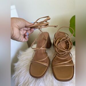 Brown Lace up Block Heel Sandals